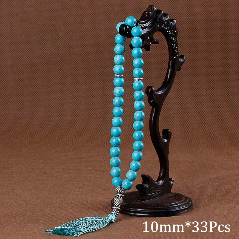 10Mm Green Malachite Stone Bracelets Tassel Pendant 33 Prayer Beads Islamic Muslim Tasbih Allah Mohammed Rosary for Women Men