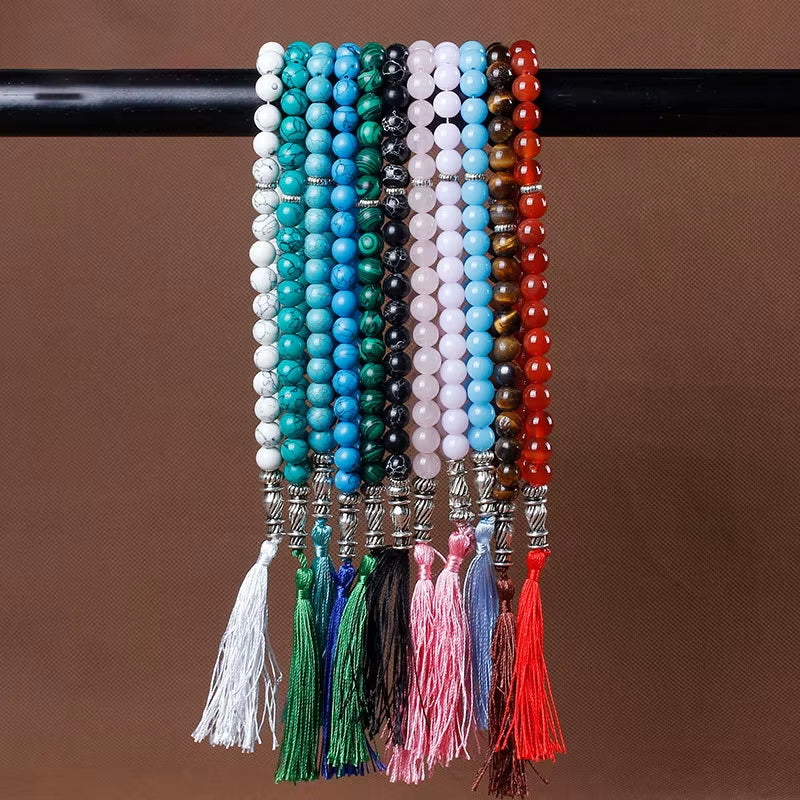 10Mm Green Malachite Stone Bracelets Tassel Pendant 33 Prayer Beads Islamic Muslim Tasbih Allah Mohammed Rosary for Women Men