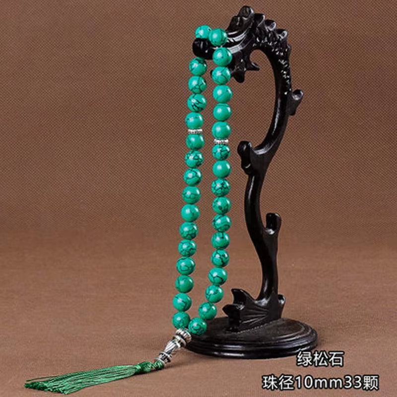 10Mm Green Malachite Stone Bracelets Tassel Pendant 33 Prayer Beads Islamic Muslim Tasbih Allah Mohammed Rosary for Women Men