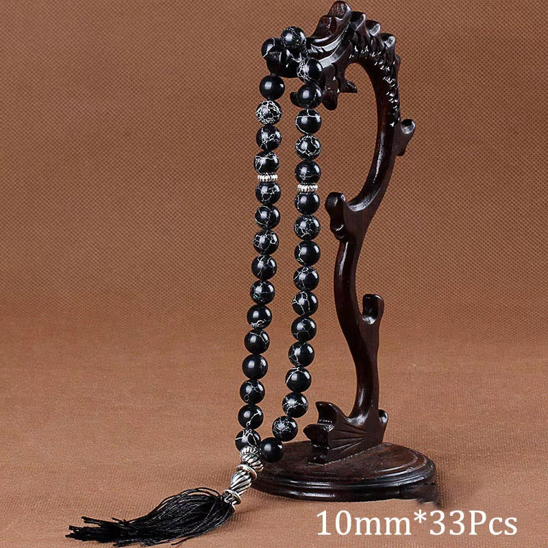 10Mm Green Malachite Stone Bracelets Tassel Pendant 33 Prayer Beads Islamic Muslim Tasbih Allah Mohammed Rosary for Women Men