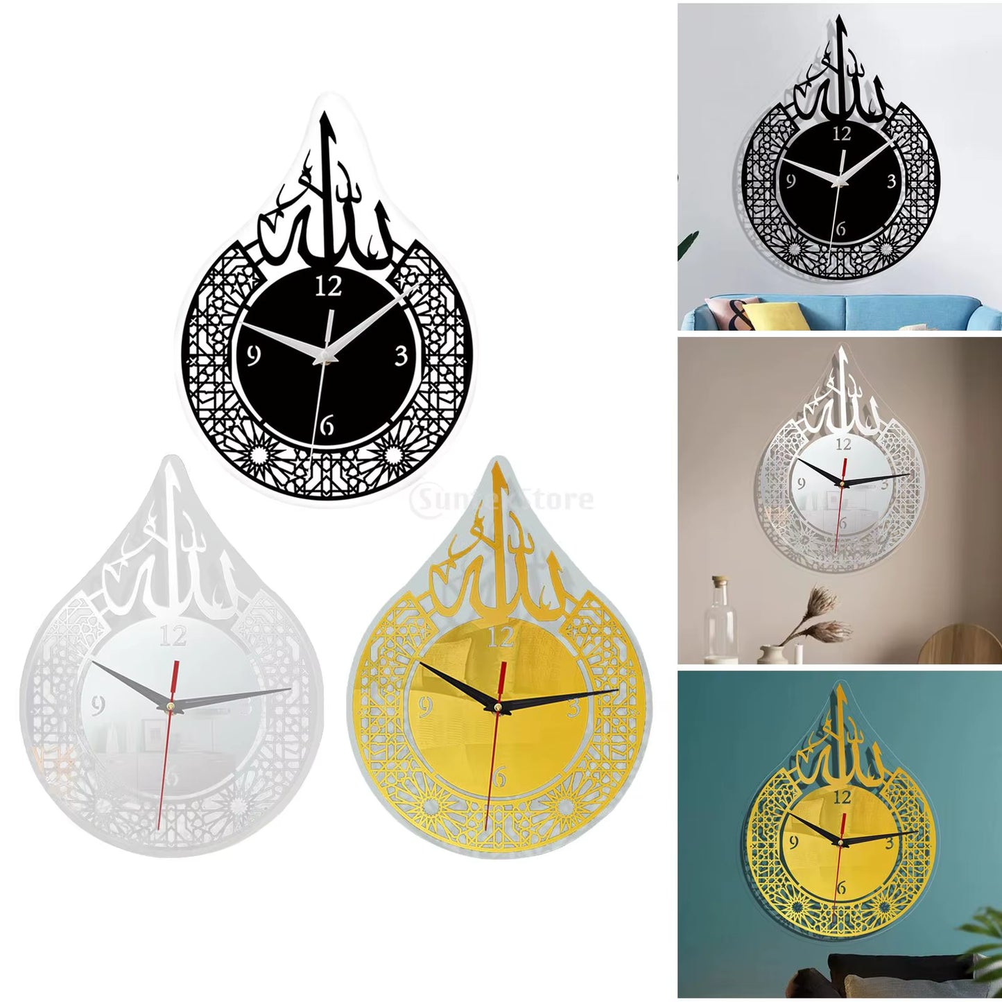 Islamic Quartz Silent Wall Clock Pendulum Muslim Nursery Ramadan Decoration Ramadan Clock Moving Clocks Atomic Flex Tail Eyes