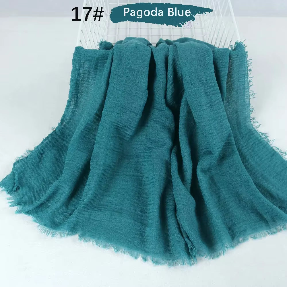 Muslim Women Crinkle Hijab Soft Cotton Scarf Hijabs Head Femme Musulman Turban Shawls Wraps Islamic Headscarf 180X90CM