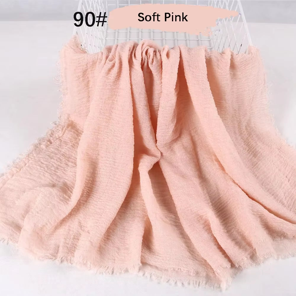 Muslim Women Crinkle Hijab Soft Cotton Scarf Hijabs Head Femme Musulman Turban Shawls Wraps Islamic Headscarf 180X90CM