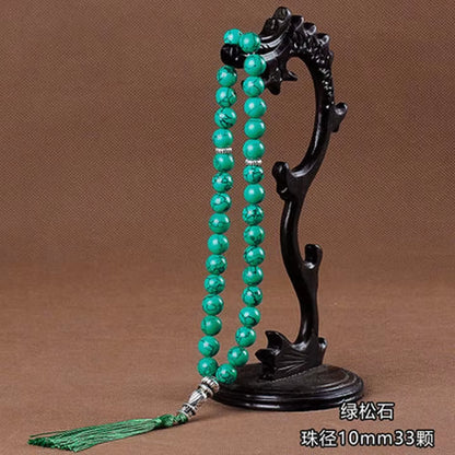 10Mm Green Malachite Stone Bracelets Tassel Pendant 33 Prayer Beads Islamic Muslim Tasbih Allah Mohammed Rosary for Women Men
