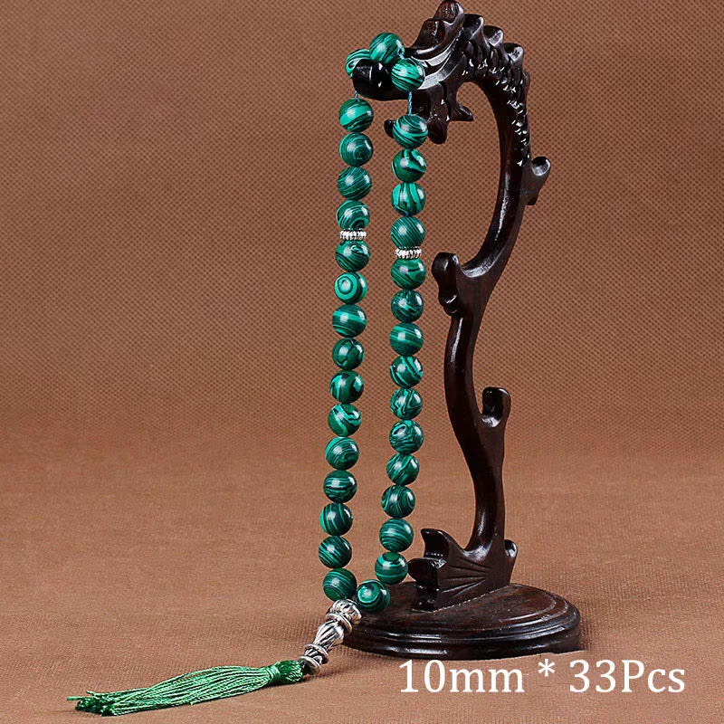 10Mm Green Malachite Stone Bracelets Tassel Pendant 33 Prayer Beads Islamic Muslim Tasbih Allah Mohammed Rosary for Women Men