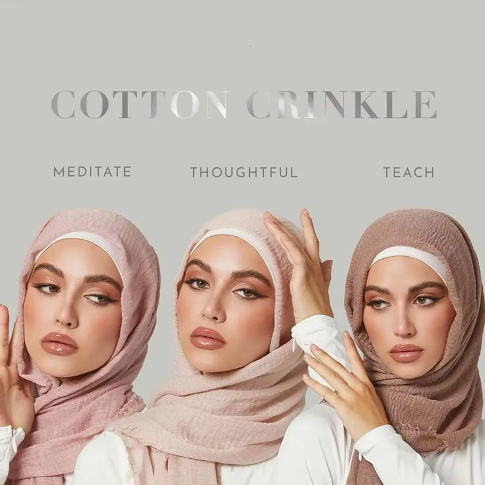 Muslim Women Crinkle Hijab Soft Cotton Scarf Hijabs Head Femme Musulman Turban Shawls Wraps Islamic Headscarf 180X90CM