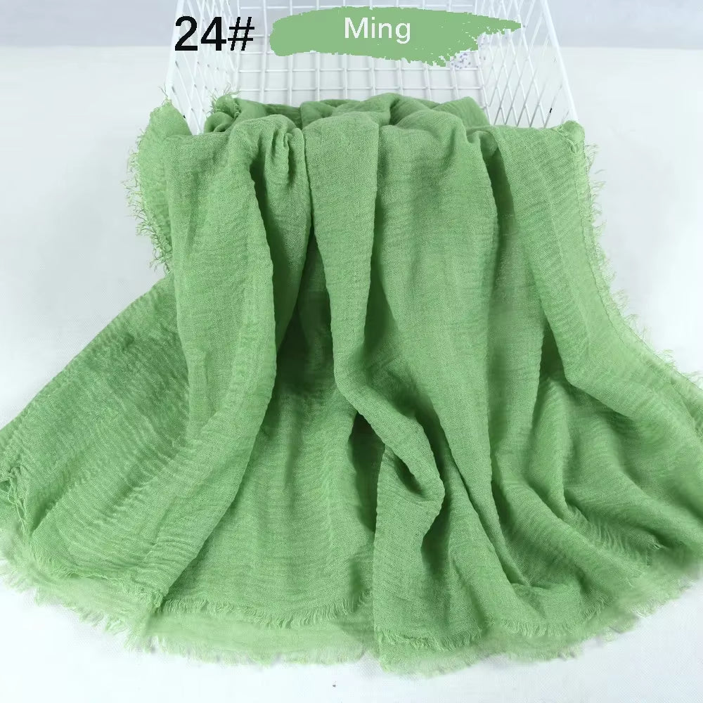 Muslim Women Crinkle Hijab Soft Cotton Scarf Hijabs Head Femme Musulman Turban Shawls Wraps Islamic Headscarf 180X90CM